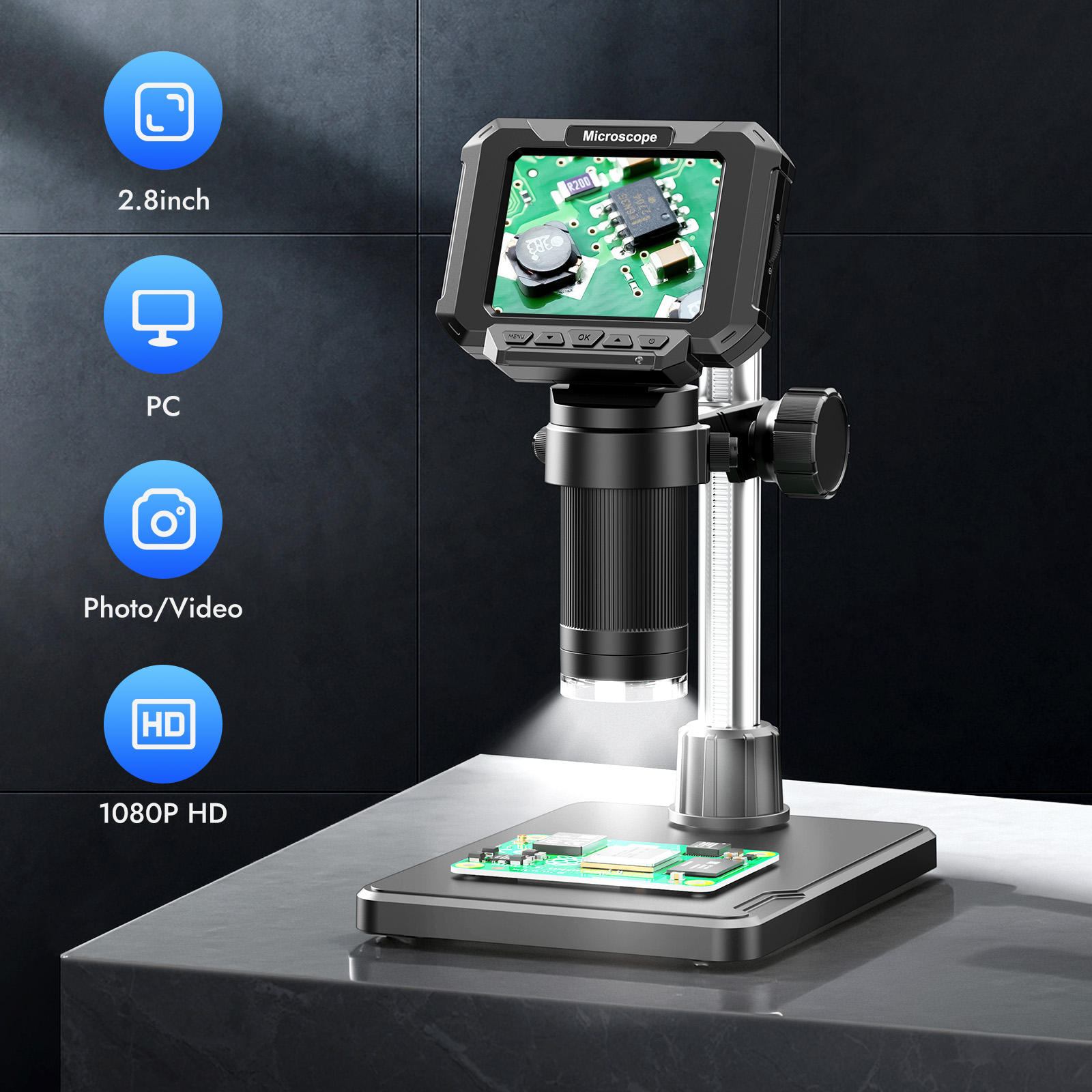 Power Tools Video - 2.8インチデジタルコイン顕微鏡 1000倍コイン拡大鏡 エラーコイン用スクリーン付き Windows/MacOS対応 修理用ツール