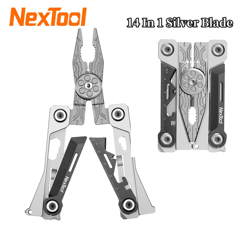 Xiaomi Power Tools - Nextool-ポータブル多機能プライヤー、シルバーブレード、EDCツール、ドライバー、レンチ、ナイフ、レザーバッグ、14 in 1